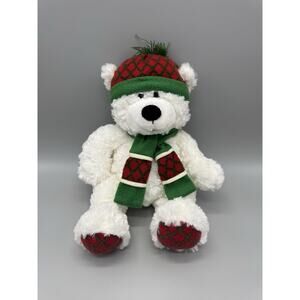 Hugfun White Bear‎ In Winter Hat Scarf Plush 15” Stuffed Animal